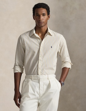 Camisa casual Polo Rl de algodón manga larga para hombre
