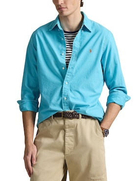 Camisa business casual Polo Rl de algodón manga larga para hombre