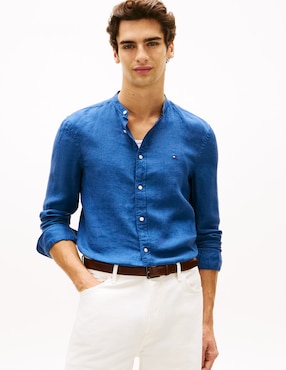 Camisa casual Tommy Hilfiger de lino manga larga para hombre