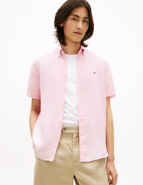 Camisa casual Tommy Hilfiger de lino manga corta para hombre