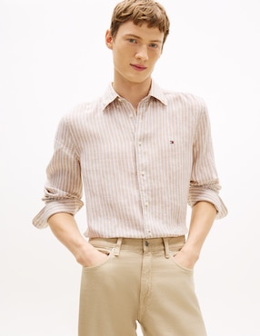 Camisa casual Tommy Hilfiger de lino manga larga para hombre