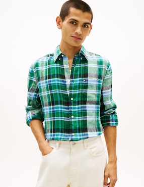 Camisa casual Tommy Hilfiger de lino manga larga para hombre