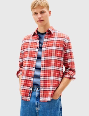 Camisa casual Tommy Jeans de algodón manga larga para hombre