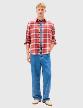 Camisa casual Tommy Jeans de algodón manga larga para hombre