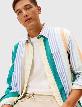 Camisa business casual Tommy Hilfiger de algodón manga larga para hombre