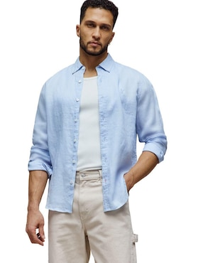 Camisa casual Psycho Bunny de lino manga larga para hombre