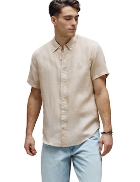 Camisa casual Psycho Bunny de lino manga corta para hombre