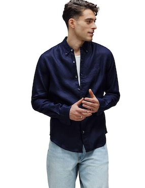 Camisa casual Psycho Bunny de lino manga larga para hombre