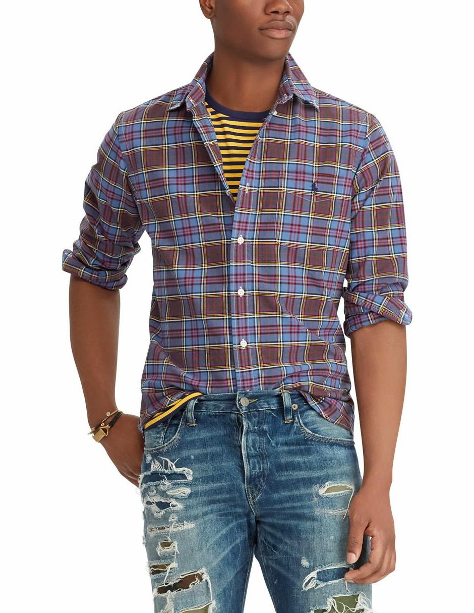 Camisa casual a cuadros Polo Ralph Lauren corte regular fit manga larga  azul en Liverpool