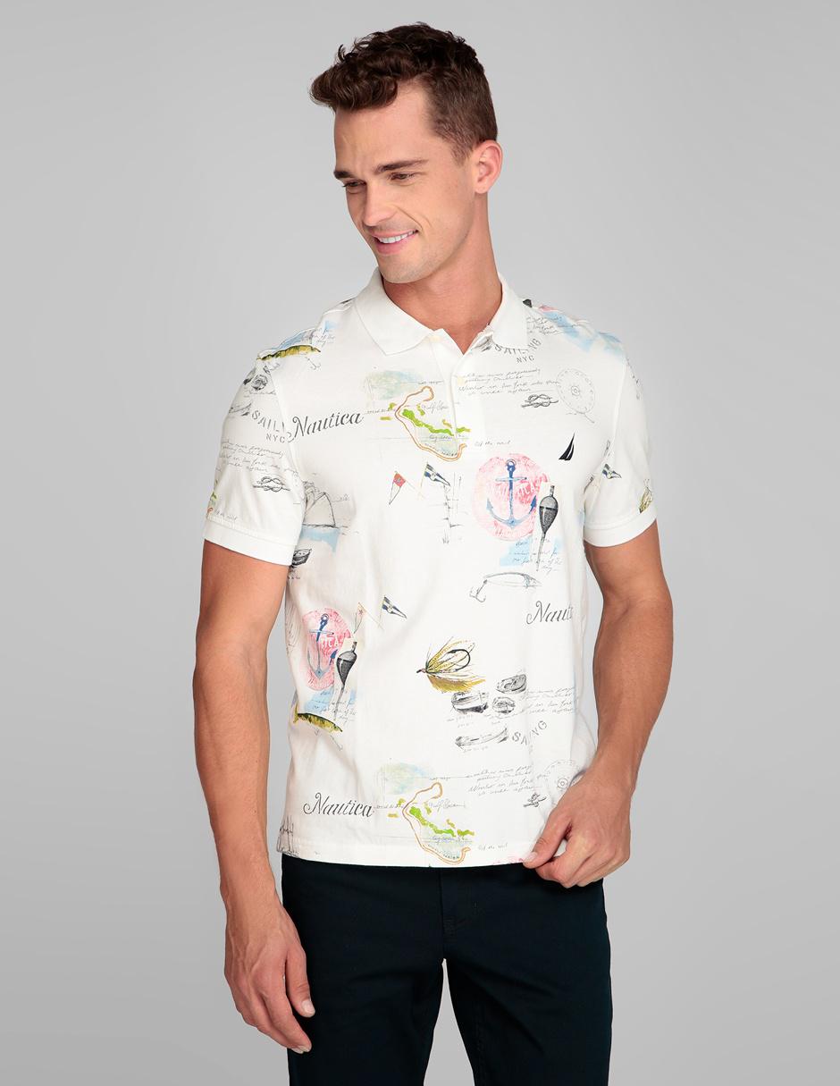Playera polo Nautica corte regular fit blanca con diseño gráfico en  Liverpool