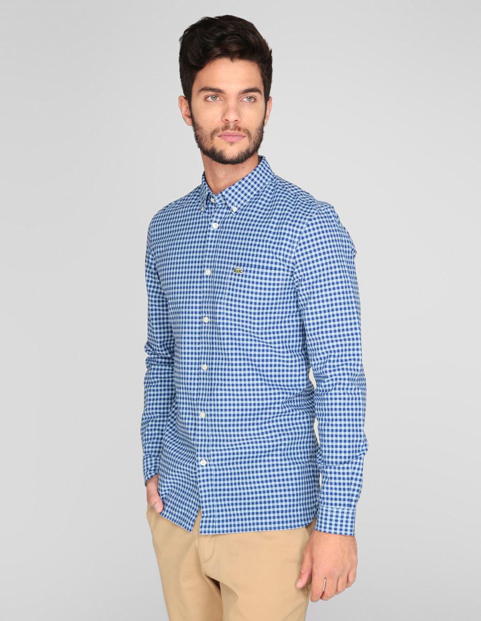 Camisa casual Lacoste corte regular fit azul a cuadros |