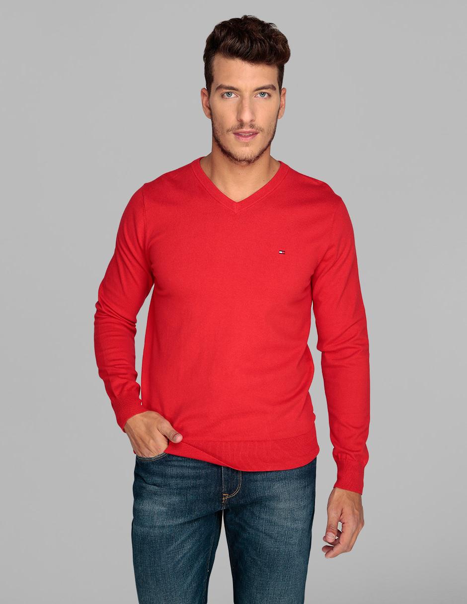 Suéter Tommy Hilfiger cuello V rojo Liverpool.com.mx