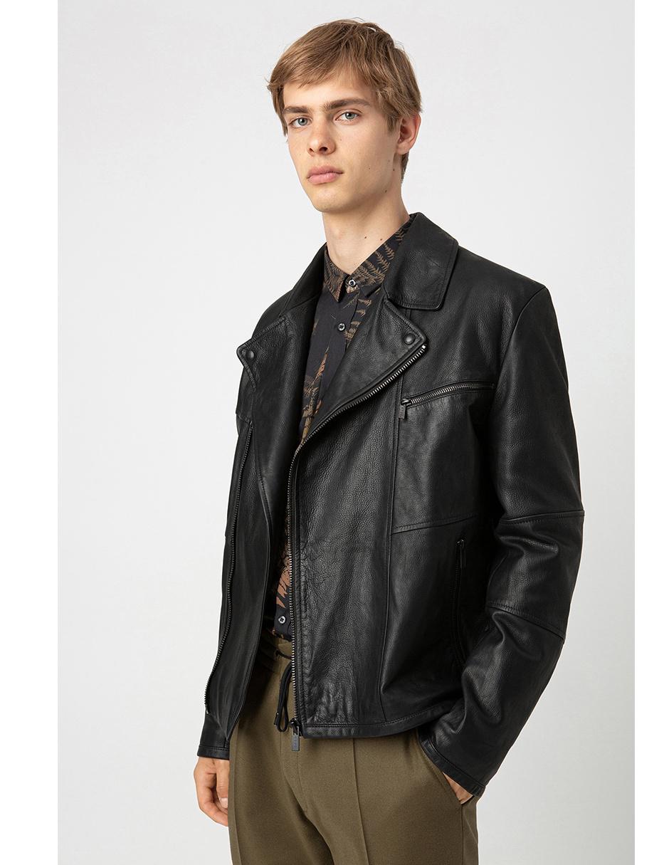 Chamarra HUGO motera slim fit en piel de becerro con forro interior en  Liverpool