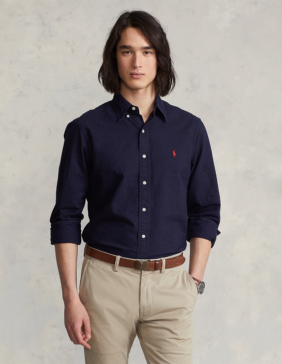 Camisa casual de algodón manga larga para hombre