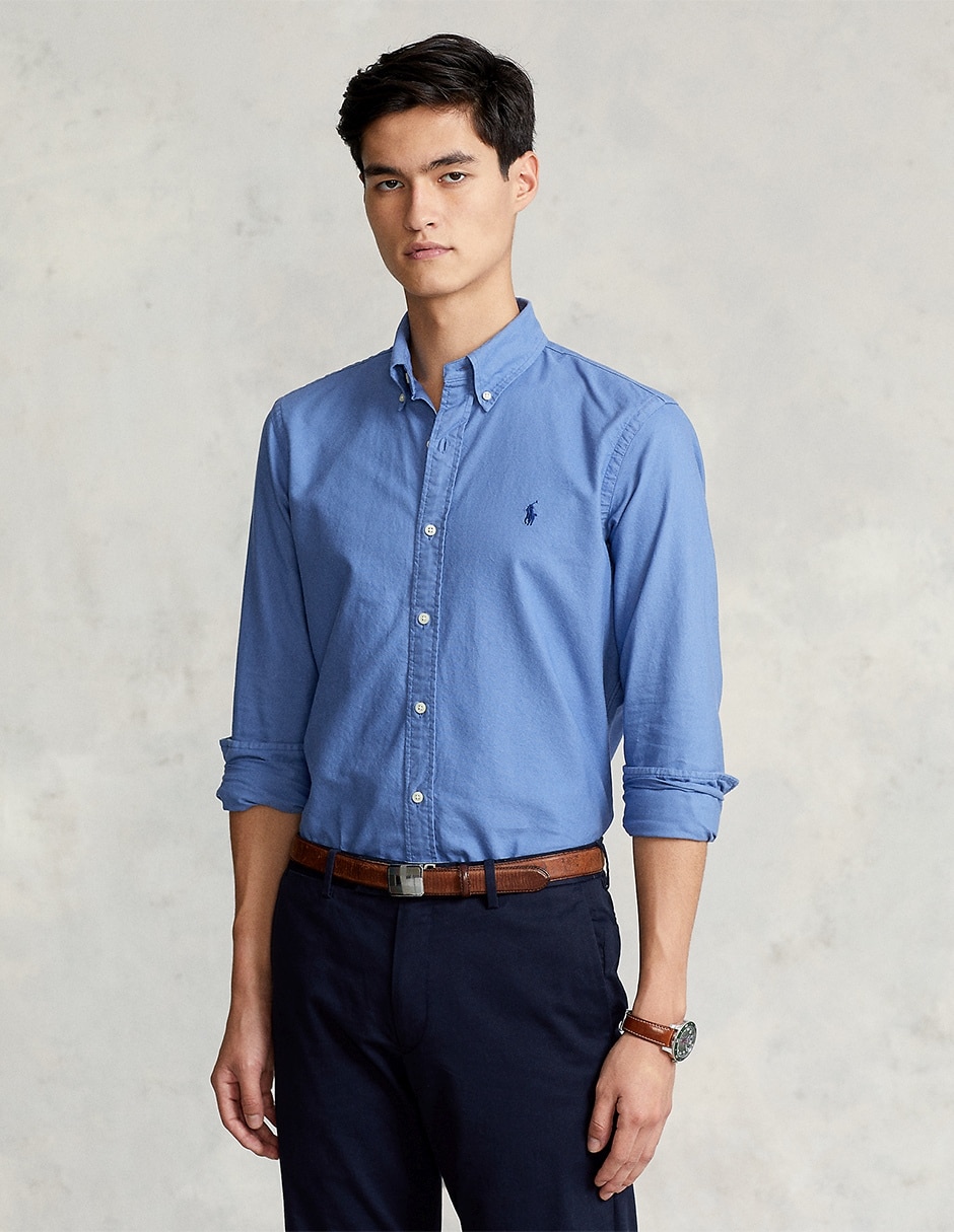 Camisa casual de algodón manga larga para hombre