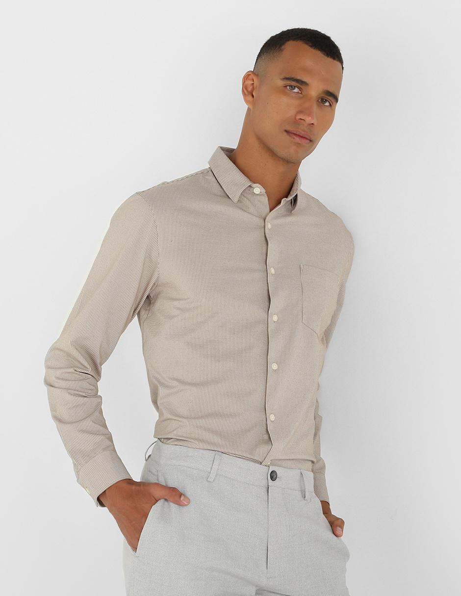 Camisa casual Club Monaco corte regular fit lino a rayas 