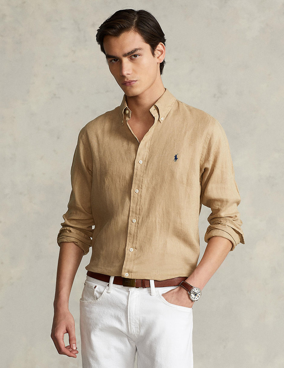 Camisa casual de lino manga larga para hombre 1