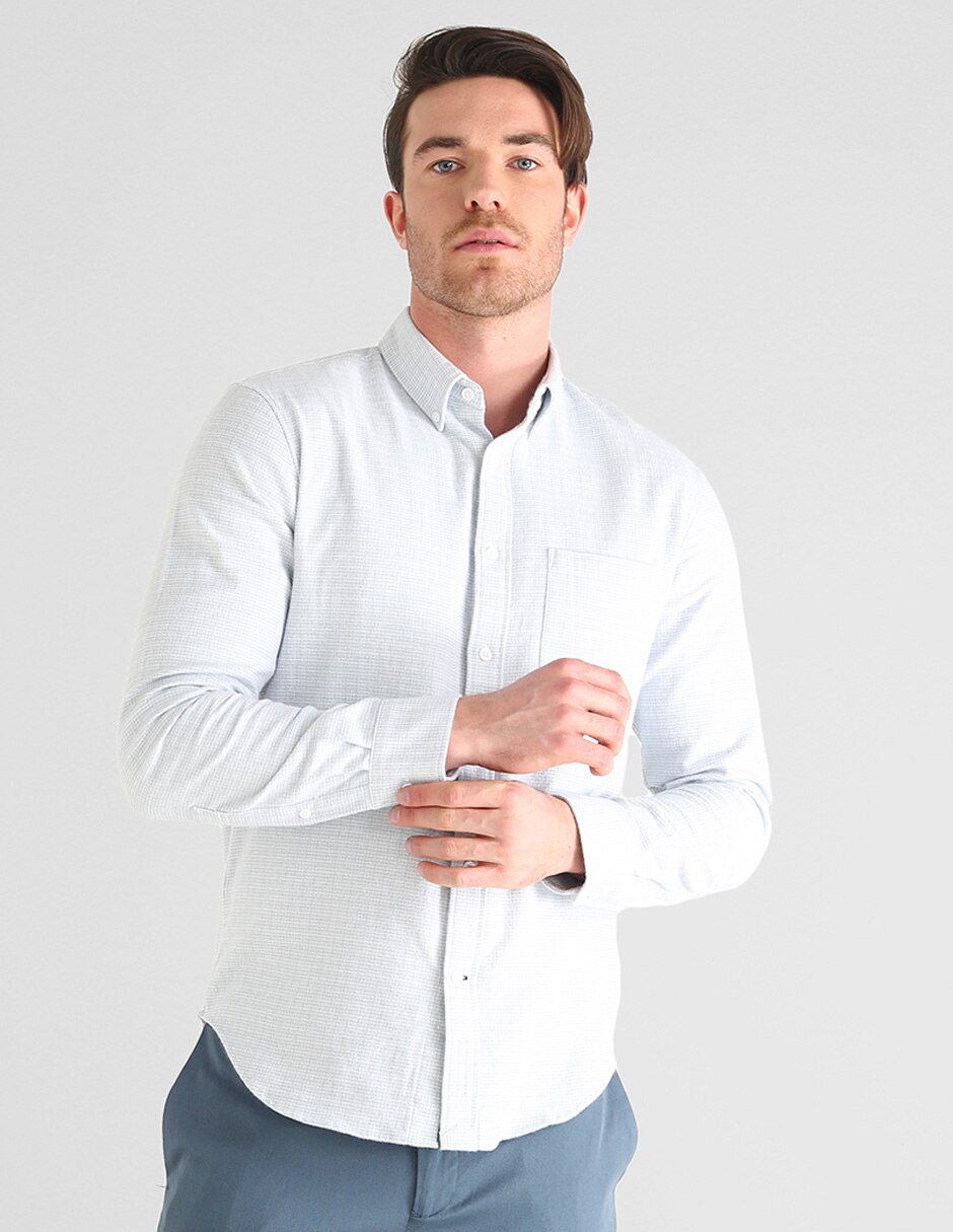Camisa casual de algodón manga larga para hombre 1