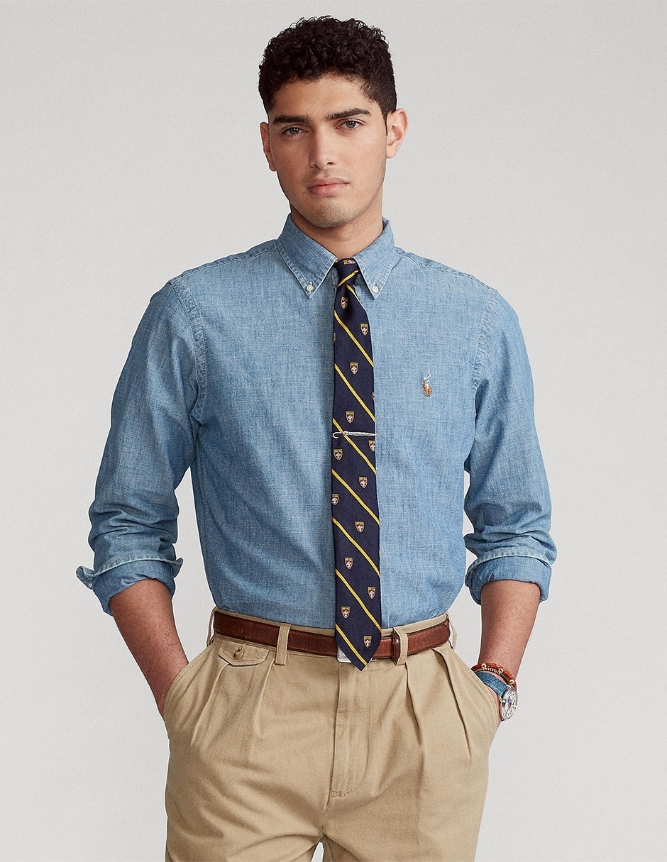 Camisa casual Polo Rl de algodón manga larga para hombre