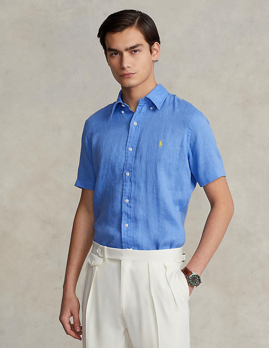 Camisa casual Polo Ralph Lauren de lino manga corta para hombre