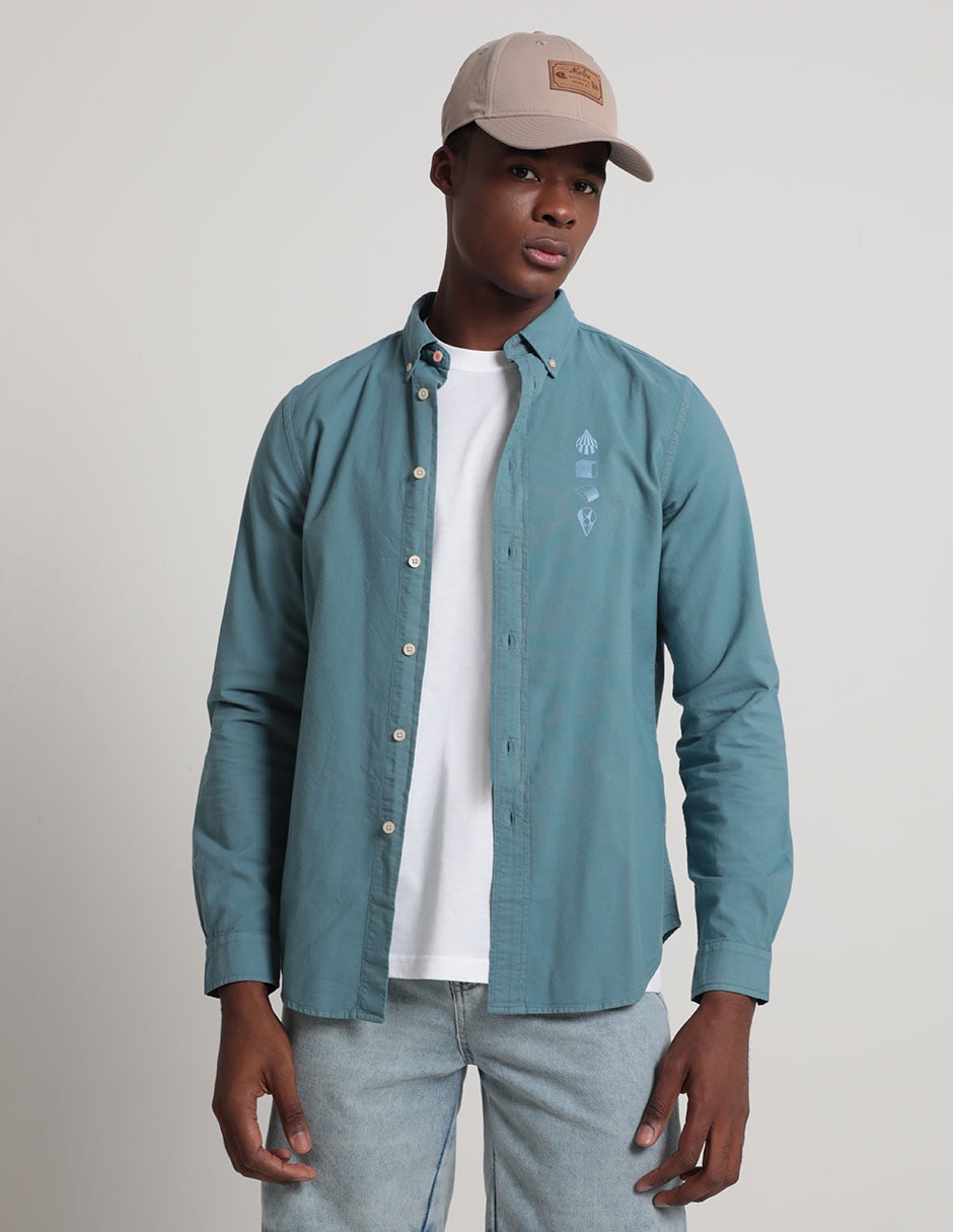 Camisa casual de algodón manga larga para hombre Camisa casual de algodón manga larga para hombre