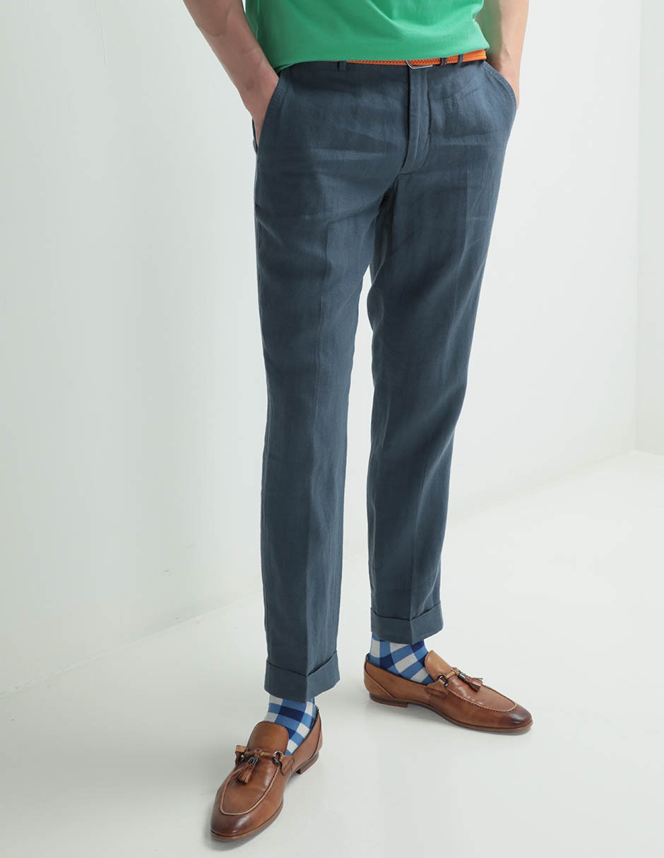 Pantalón casual chino recto de lino para hombre
