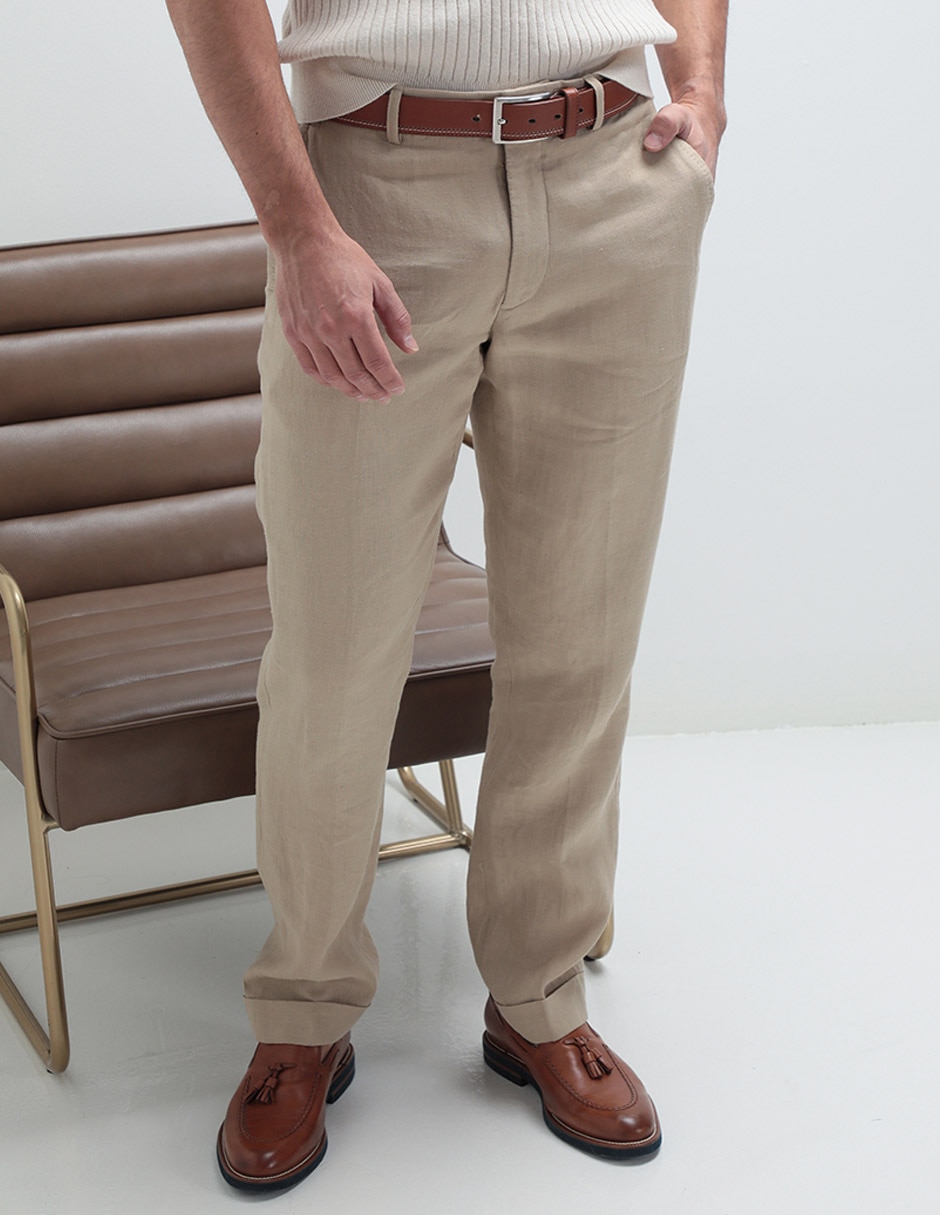 Pantalón casual chino recto de lino para hombre