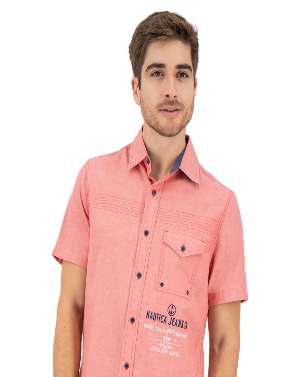 "camisa/sobrecamisa" casual nautica jeans "de" (si aplica) algodón "manga" corta "para hombre"