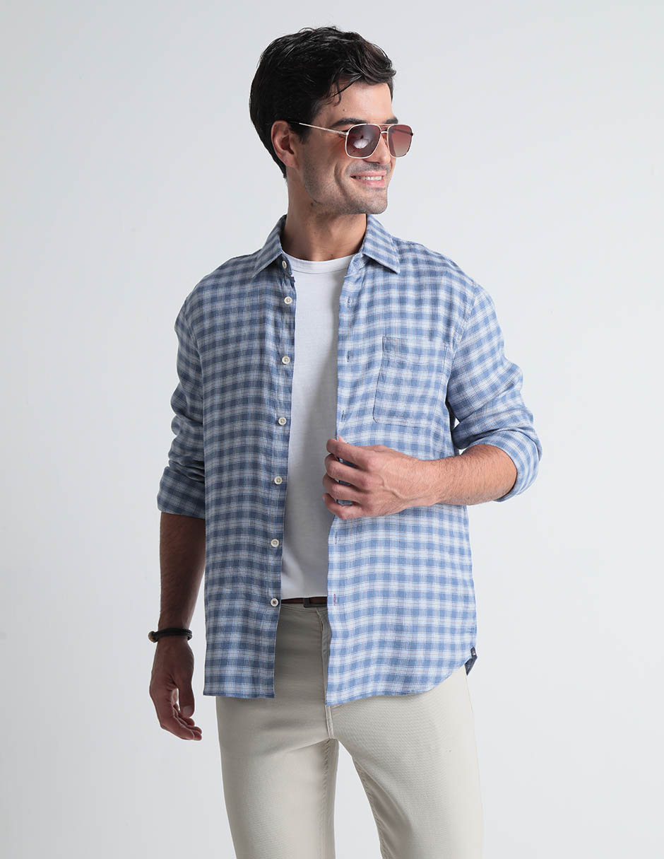 Camisa casual de algodón manga larga para hombre