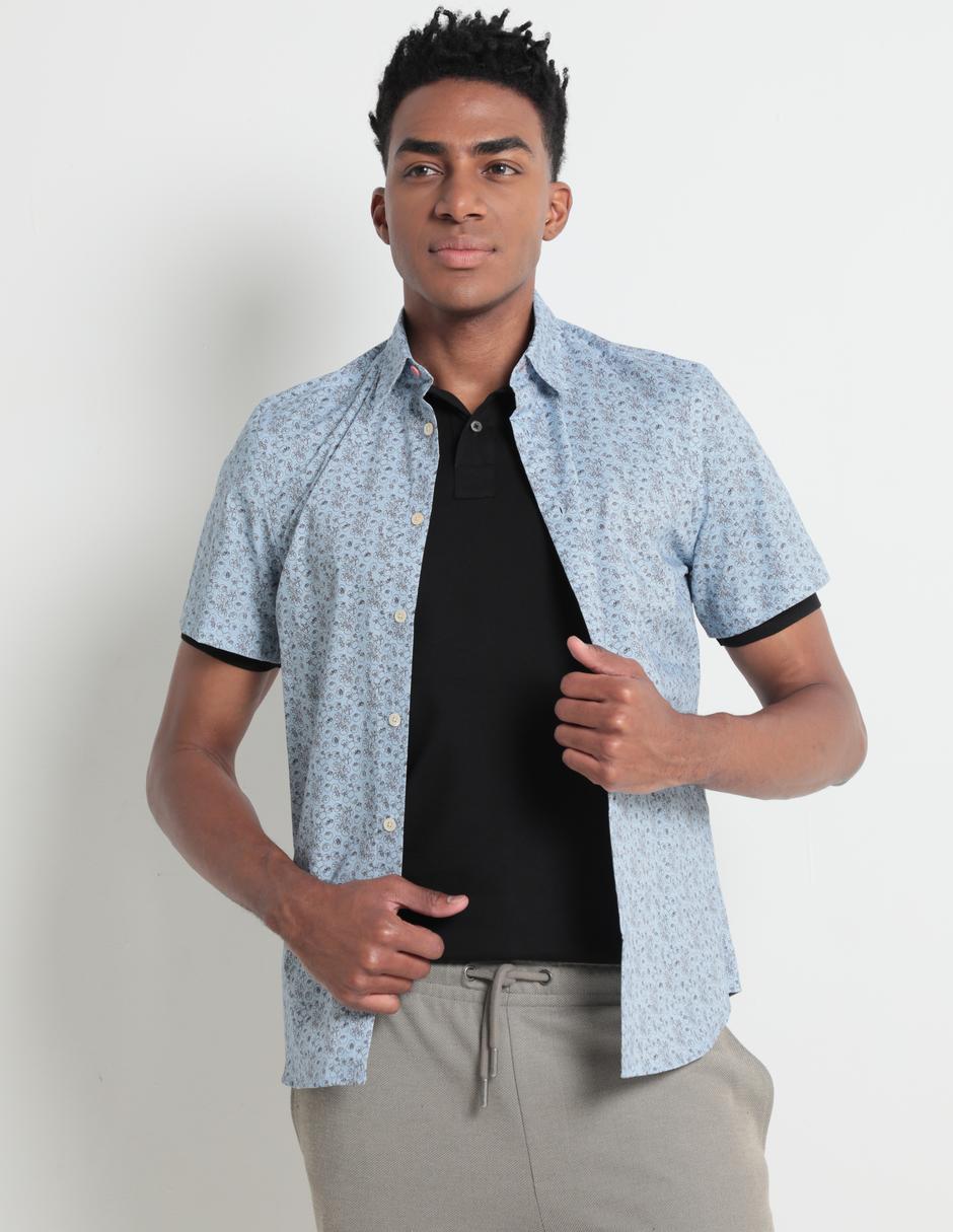 Camisa casual de algodón manga corta para hombre