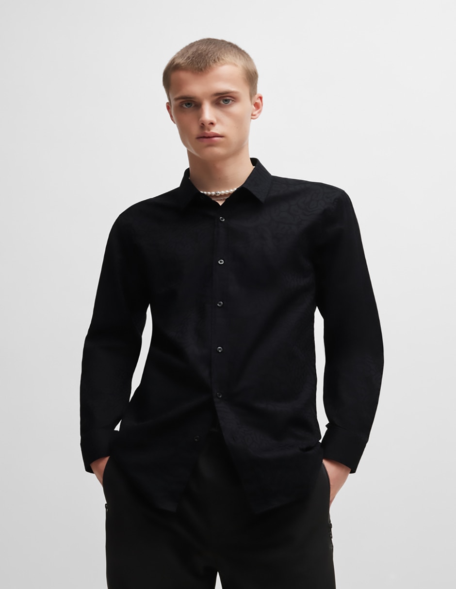 Camisa de vestir de algodón manga larga para hombre 1