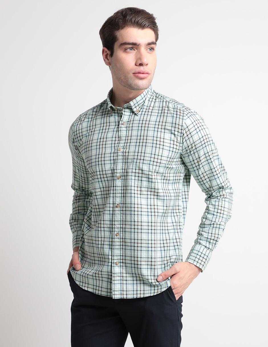 Camisa casual de algodón manga larga para hombre 1