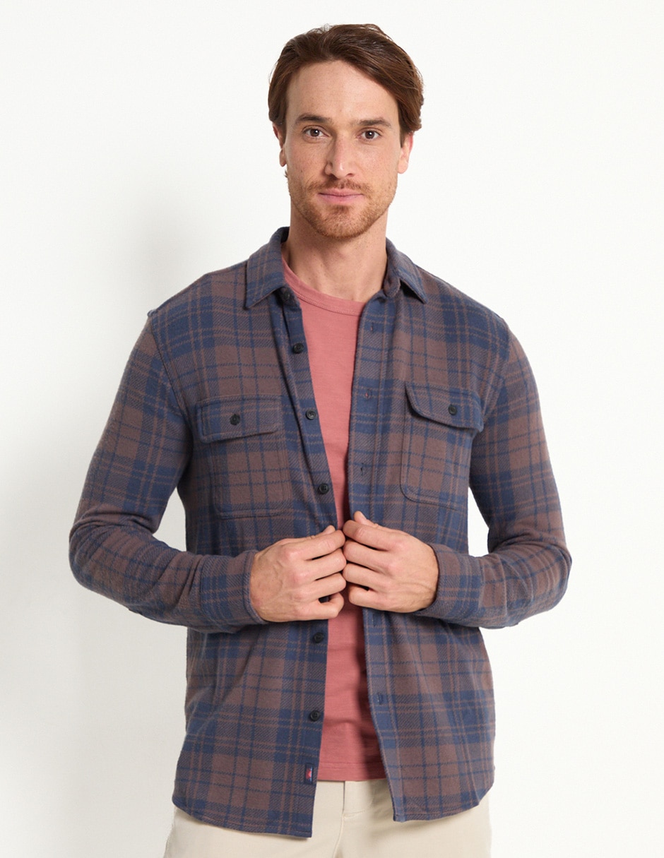 Sobrecamisa casual de algodón manga larga para hombre
