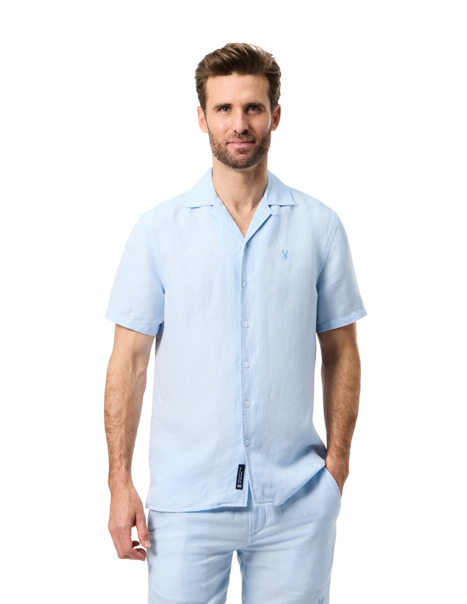 Camisa casual de lino manga corta para hombre 1