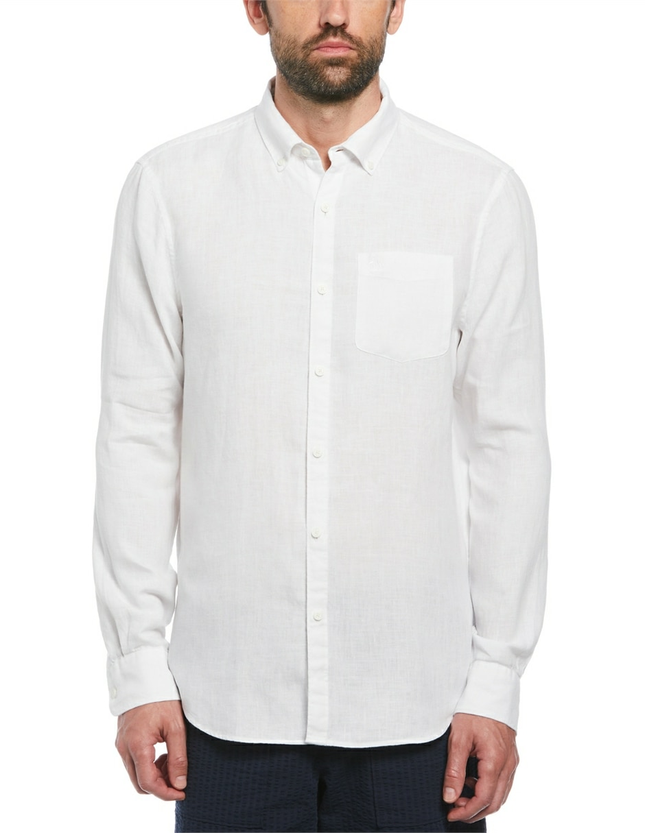 Camisa casual de lino manga larga para hombre