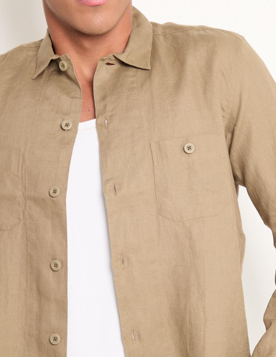 Camisa casual de lino manga larga para hombre 4