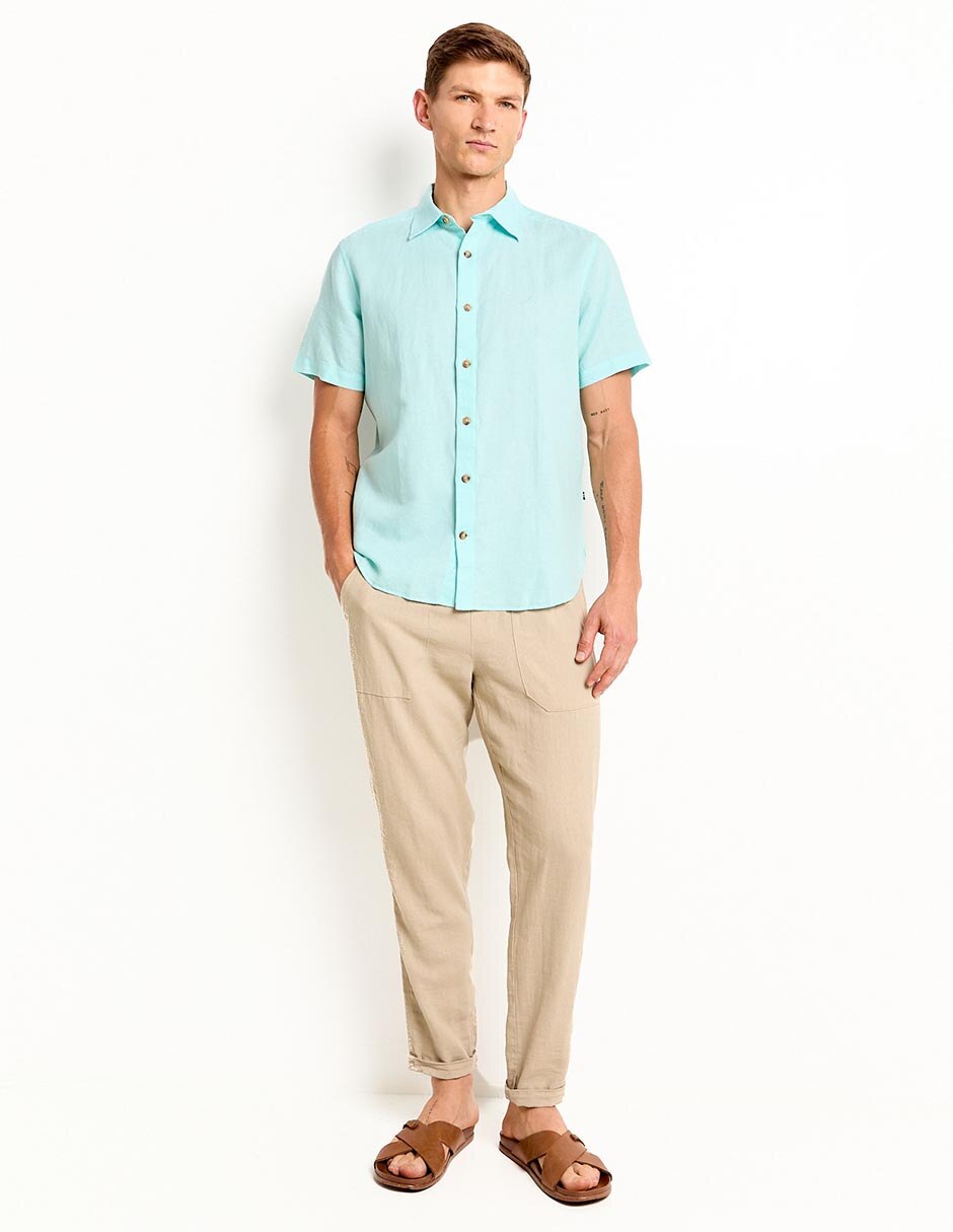 Camisa casual de lino manga corta para hombre 3