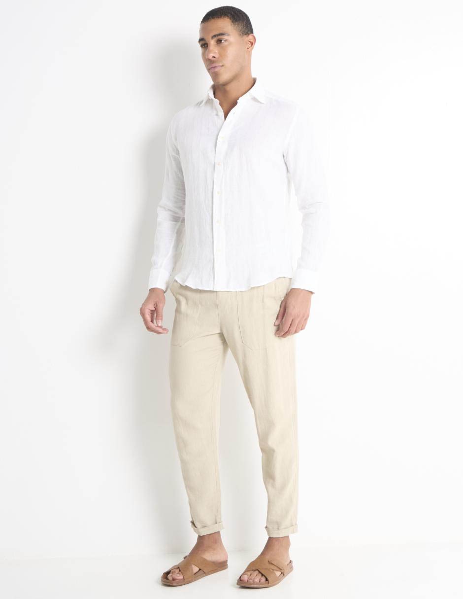 Camisa casual de lino manga larga para hombre 3