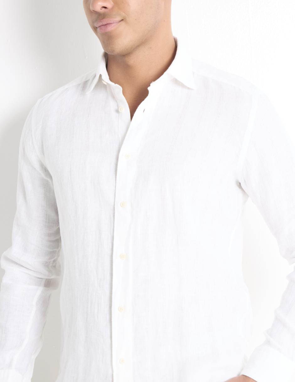 Camisa casual de lino manga larga para hombre 4