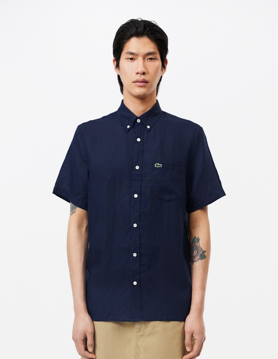 Vestir Blusas Manga Corta De AlgodÃ³n Camisa Lacoste Azul Marino
