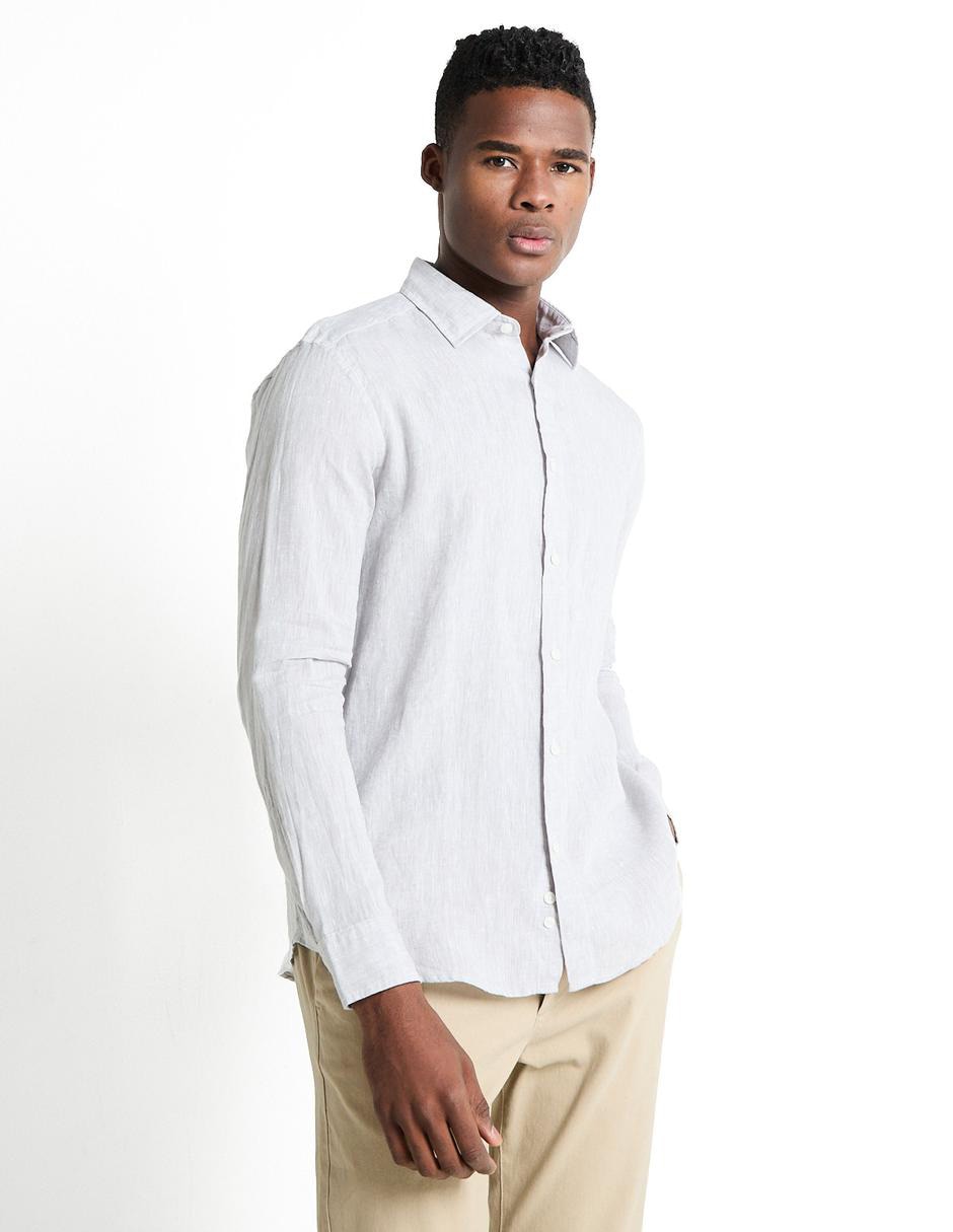 Camisa casual de lino manga larga para hombre
