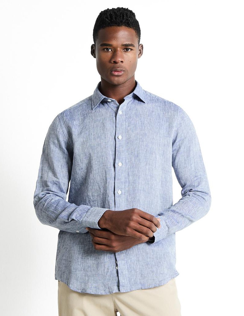Camisa casual de lino manga larga para hombre