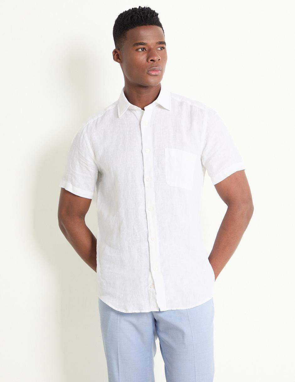 Camisa casual de lino manga corta para hombre
