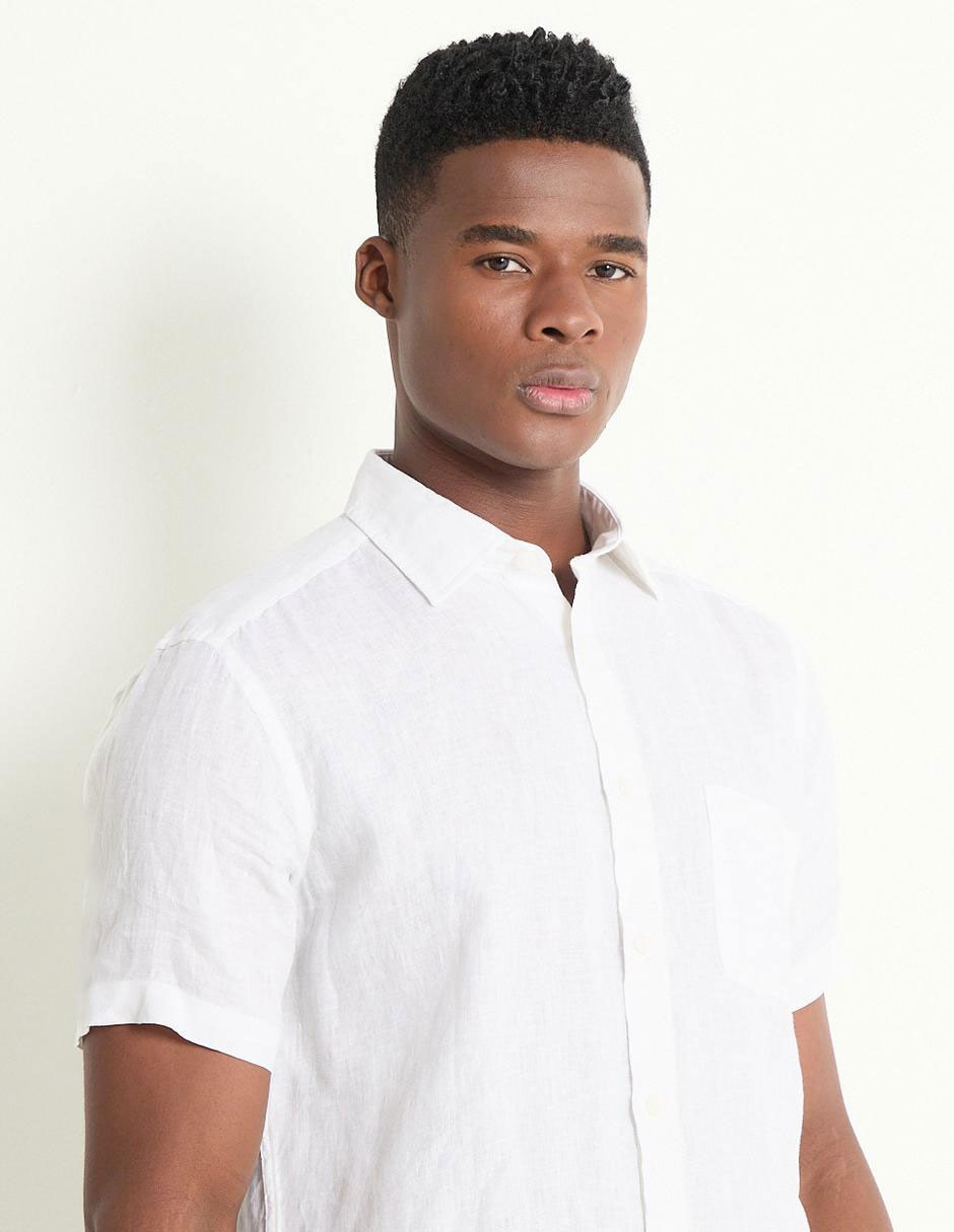 Camisa casual de lino manga corta para hombre 4