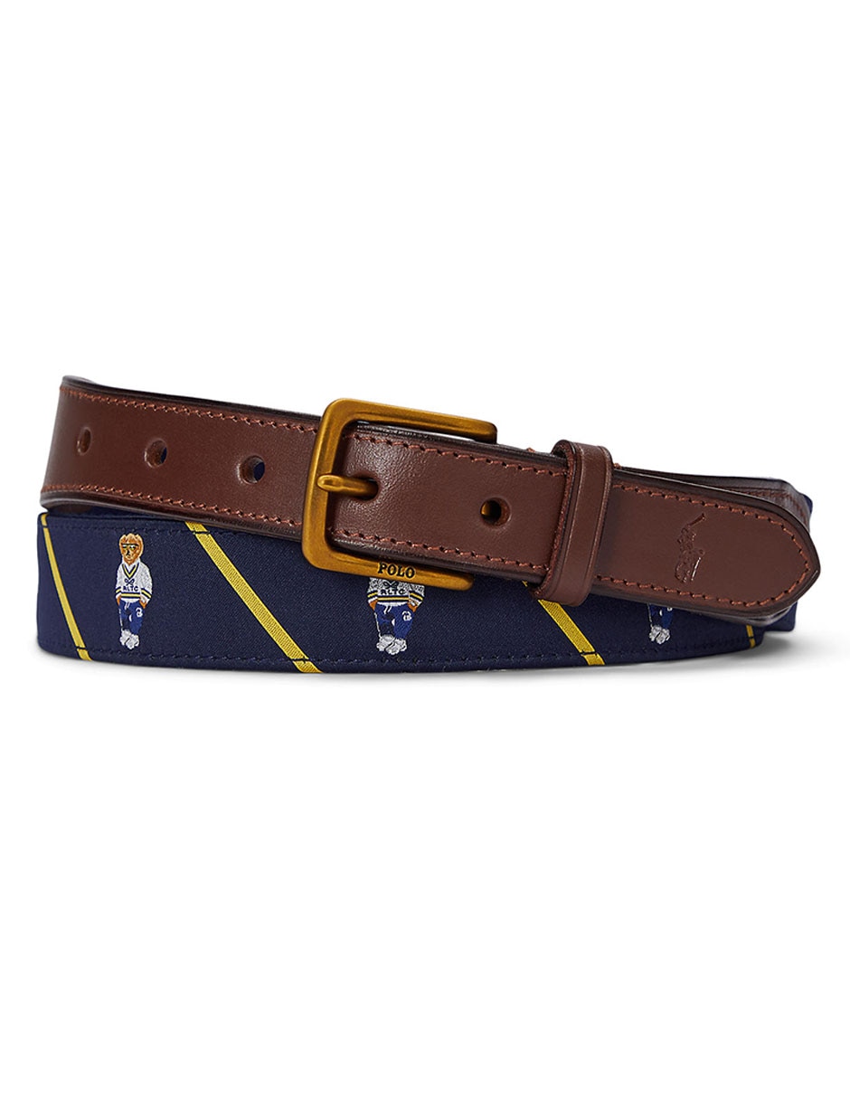 Cinturón Polo Ralph Lauren Para Hombre Cuero Y Tela, Azul Marino