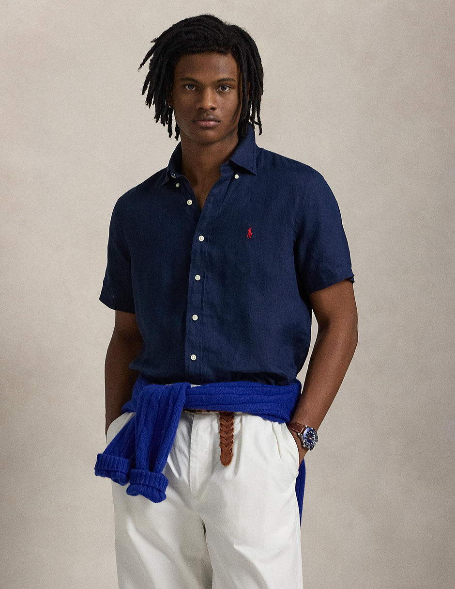 Camisa casual de algodón manga corta para hombre