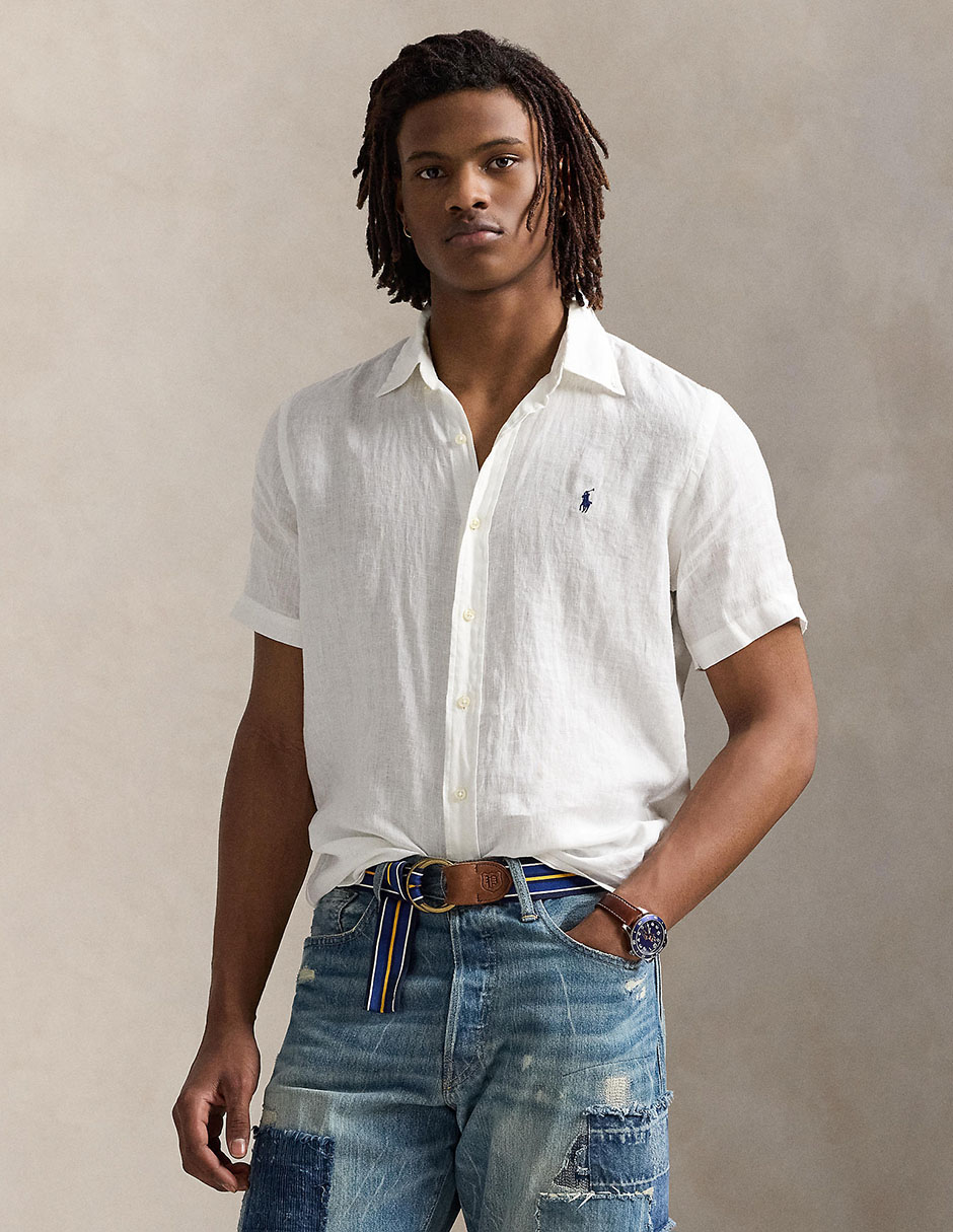Camisa casual de algodón manga corta para hombre
