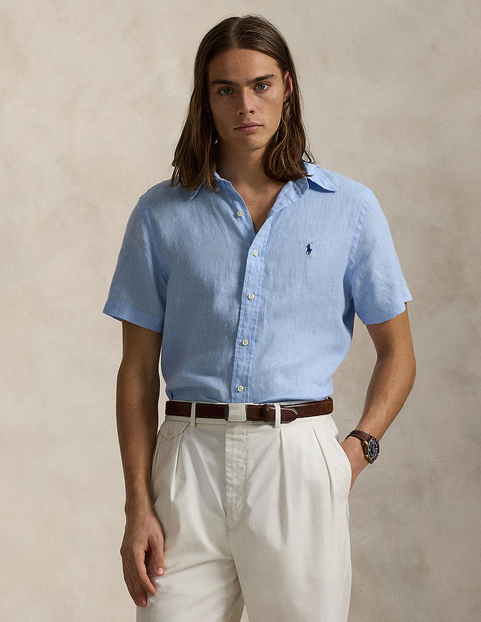 Camisa casual de algodón manga corta para hombre