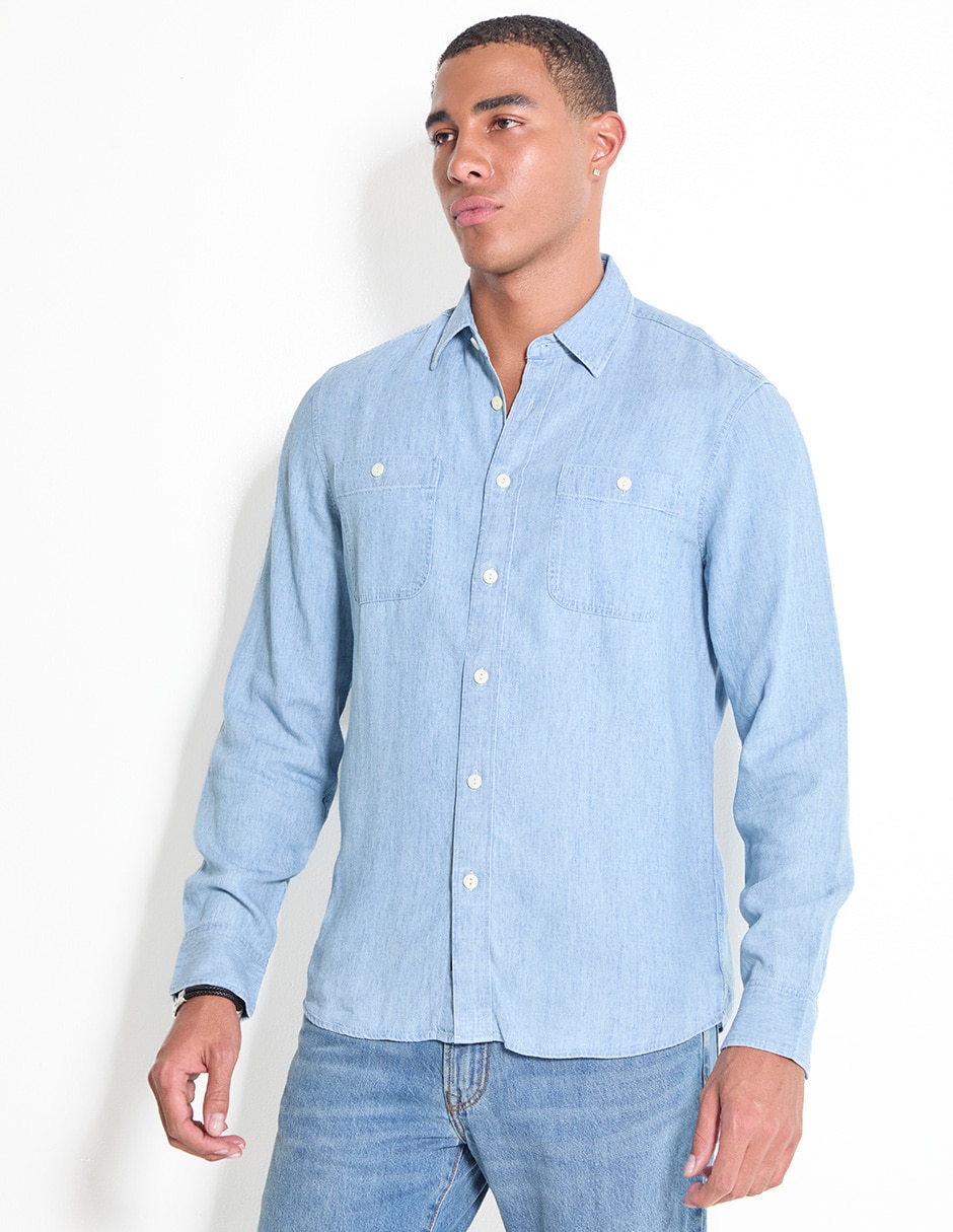 Camisa casual de algodón manga larga para hombre