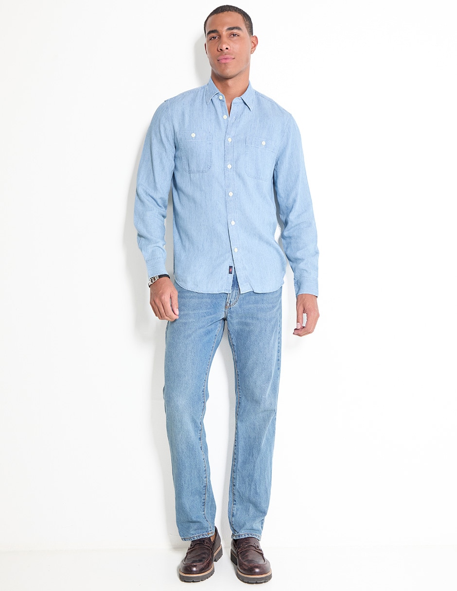 Camisa casual de algodón manga larga para hombre